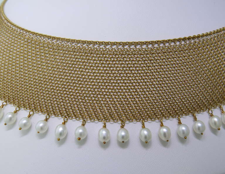 Tiffany & Co. Elsa Peretti Gold Mesh Perlenkette mit Perlen-Halskette 1