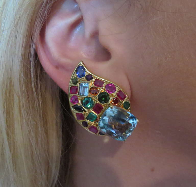 Multicolor Gemstone Gold Earrings 2