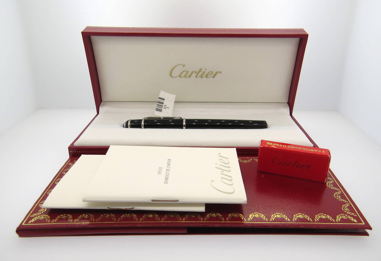 Cartier Mini Diabolo Black Composite Platinum Fountain Pen In Excellent Condition In Lambertville, NJ
