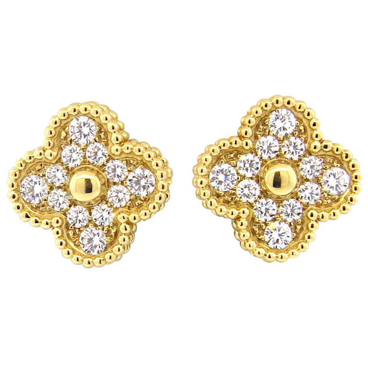 Van Cleef & Arpels Vintage Alhambra Diamond Gold Earrings