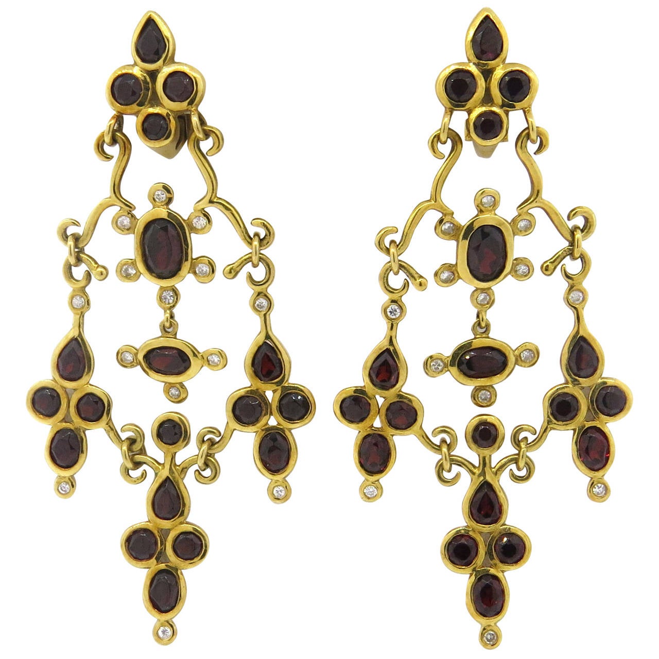 H. Stern Garnet Diamond Gold Dangle Earrings