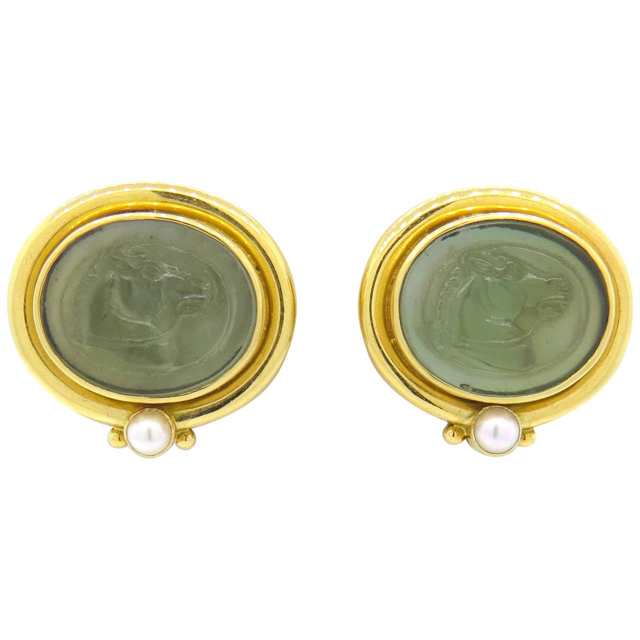 Elizabeth Locke Venetian Glass Intaglio Pearl Gold Earrings