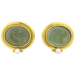 Vintage Elizabeth Locke Venetian Glass Intaglio Pearl Gold Earrings