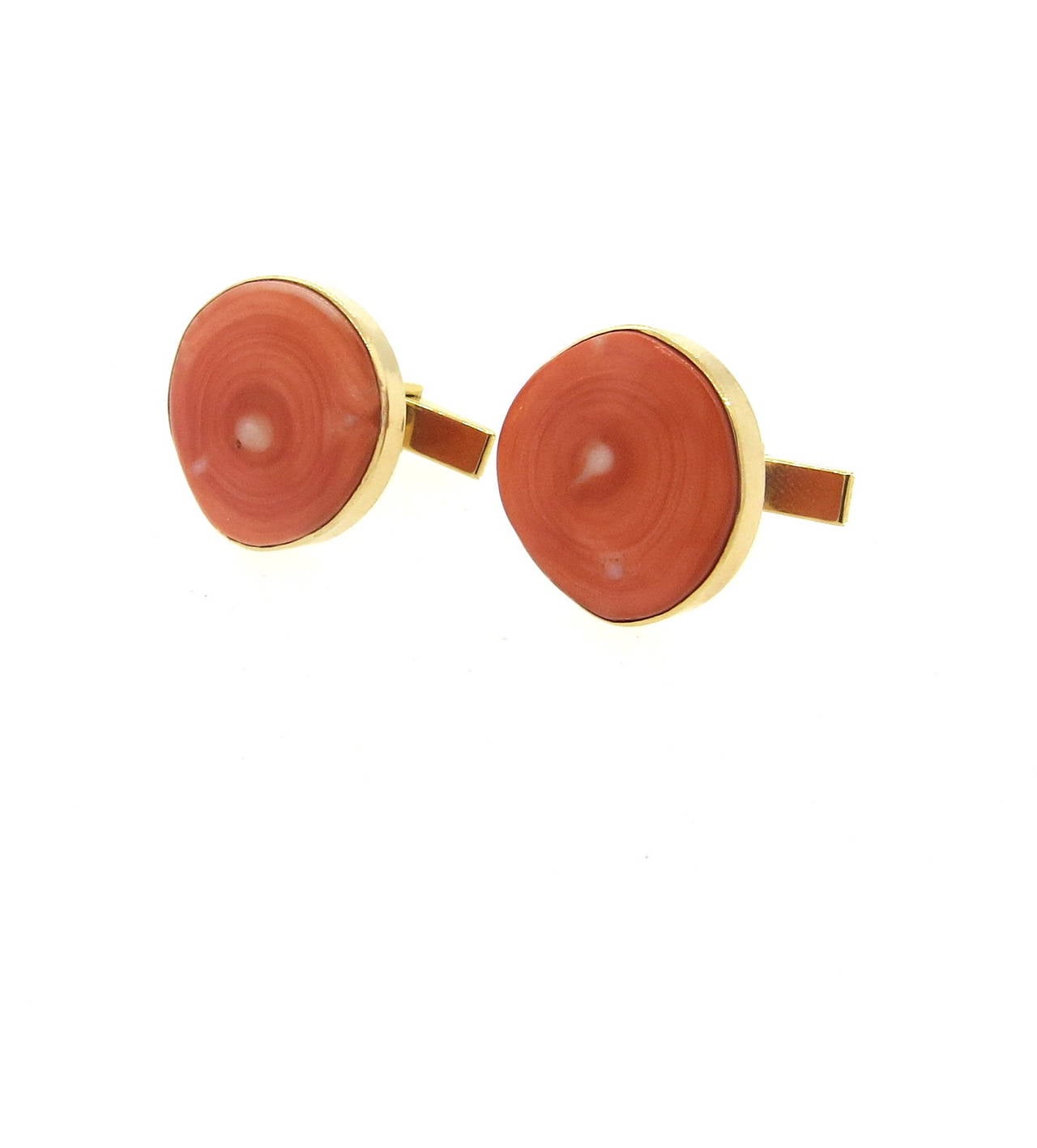 Large Coral Gold Cufflinks In Excellent Condition In Lambertville, NJ