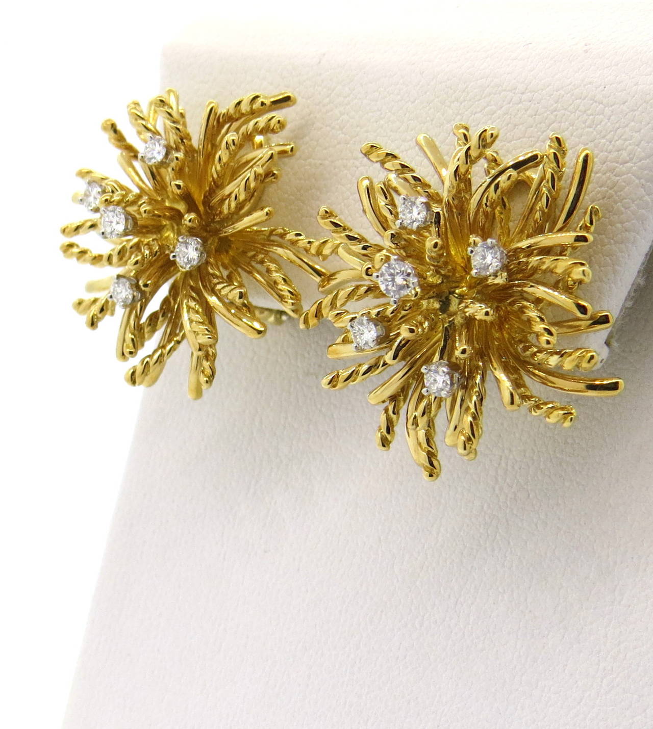Tiffany & Co. Diamond Gold Anemone Earrings In Excellent Condition In Lambertville, NJ