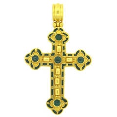 Ilias Lalaounis Emerald Green Enamel Gold Cross Pendant
