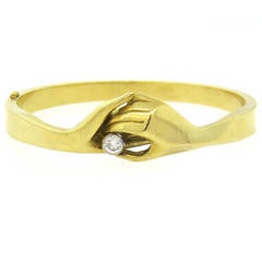 Rare Puig Doria Modernist Diamond Gold Bangle Bracelet