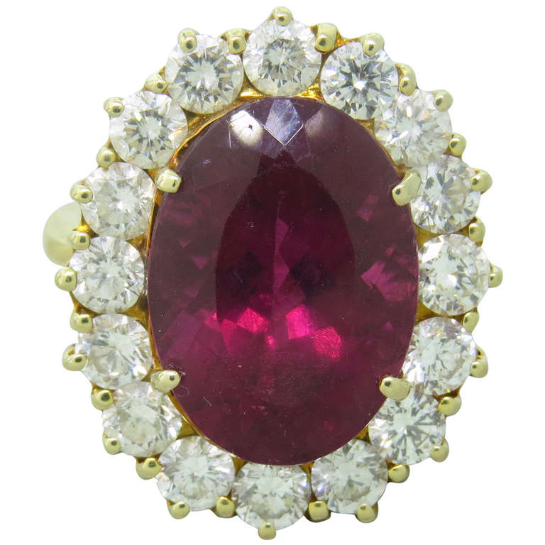 Classic Rubellite Tourmaline Diamond Gold Cocktail Ring