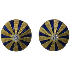Jean Schlumberger Tiffany & Co. Taj Mahal Blue Enamel Diamond Gold Earrings