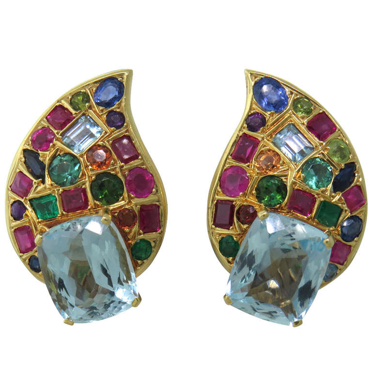 Multicolor Gemstone Gold Earrings at 1stdibs