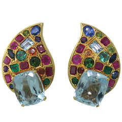 Multicolor Gemstone Gold Earrings