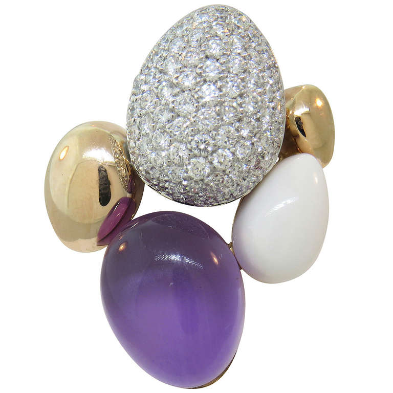 Roberto Coin Amethyst Diamond Gold Gemstone Ring