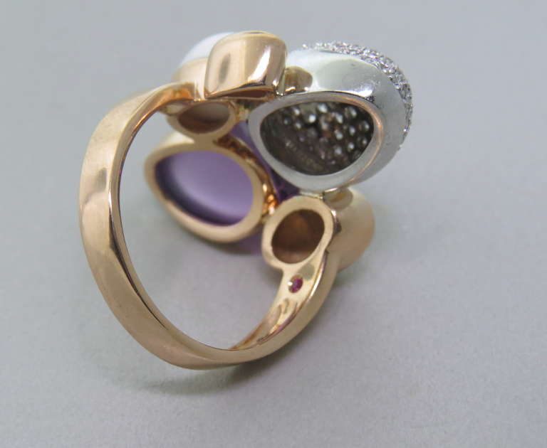 Roberto Coin Amethyst Diamond Gold Gemstone Ring In Excellent Condition In Lambertville, NJ