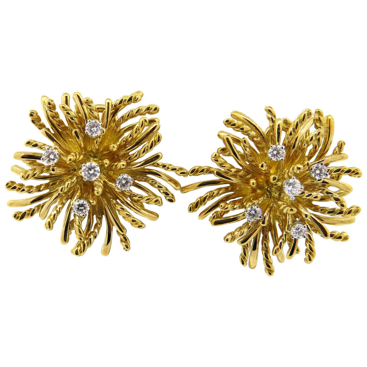 Tiffany and Co. Diamond Gold Anemone Earrings at 1stDibs