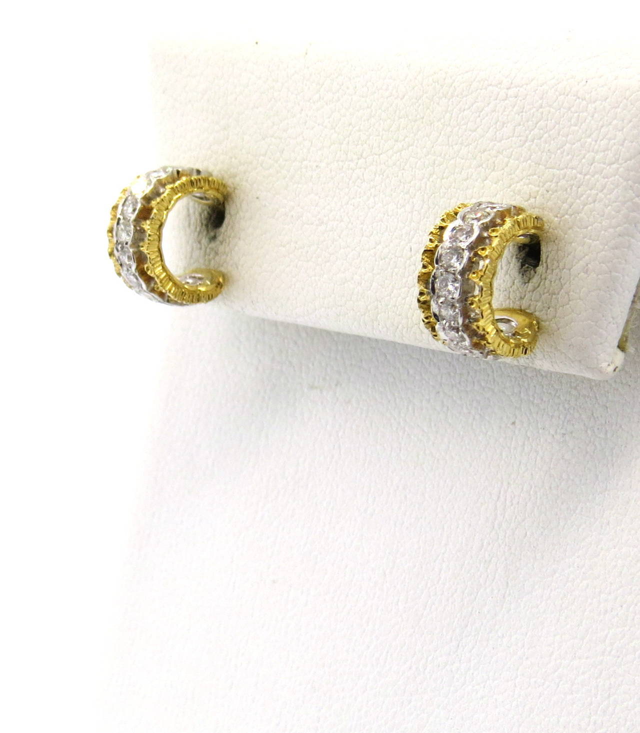 Mario Buccellati Diamond Gold Hoop Earrings In New Condition In Lambertville, NJ