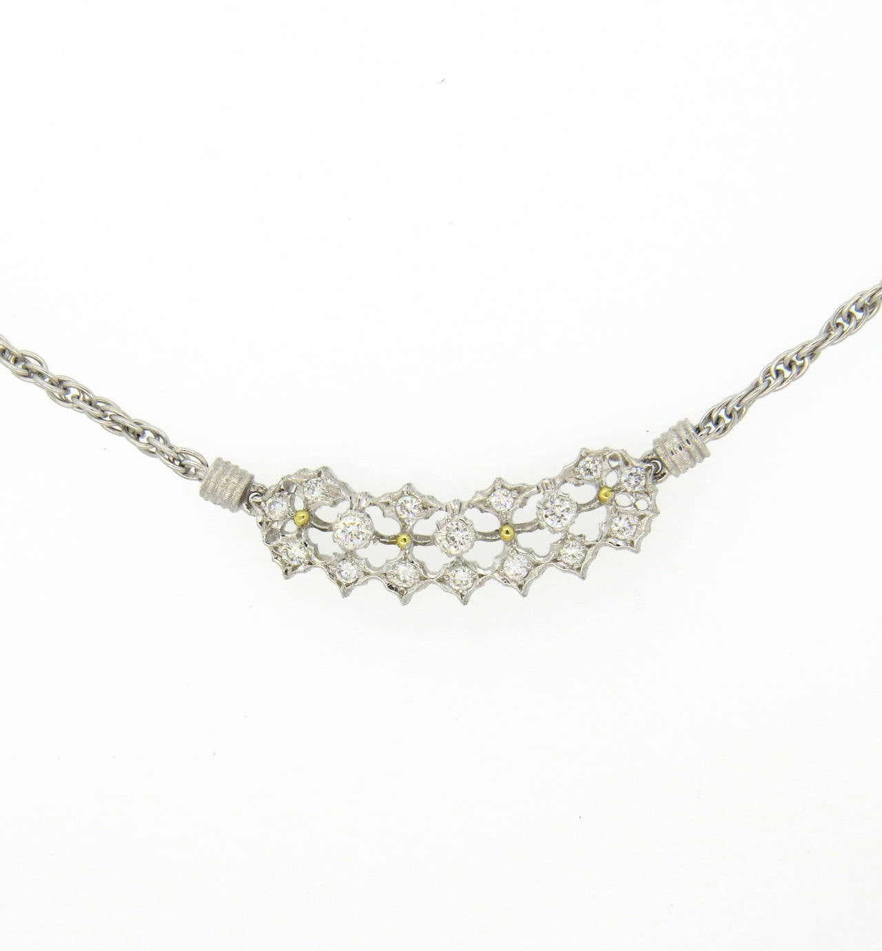 Mario Buccellati Diamond Gold Pendant Necklace In Excellent Condition In Lambertville, NJ