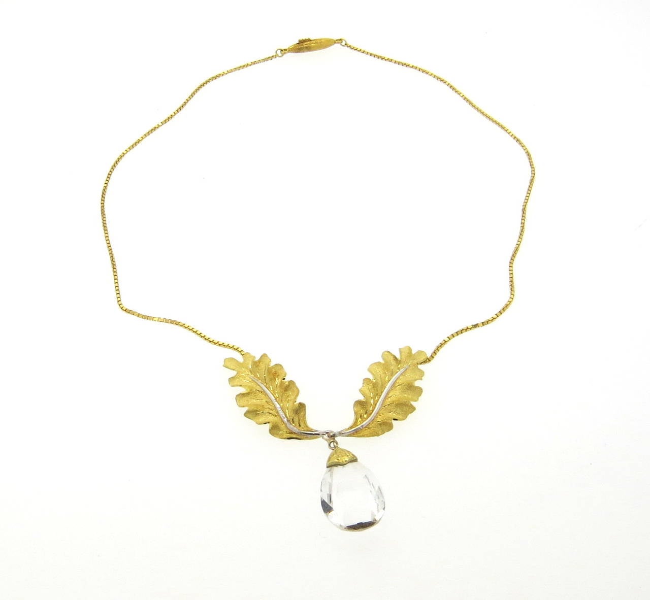 Buccellati Gold Leaf Quartz Drop Necklace In Excellent Condition In Lambertville, NJ