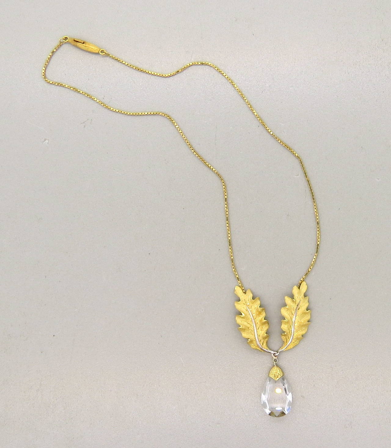 Women's Buccellati Gold Leaf Quartz Drop Necklace