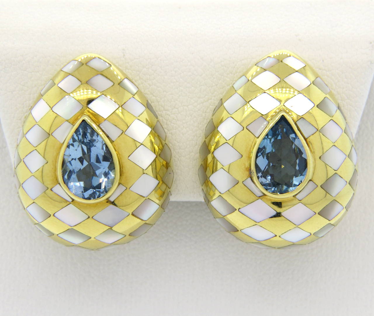 Angela Cummings Aquamarine Mother of Pearl Gold Earrings 1