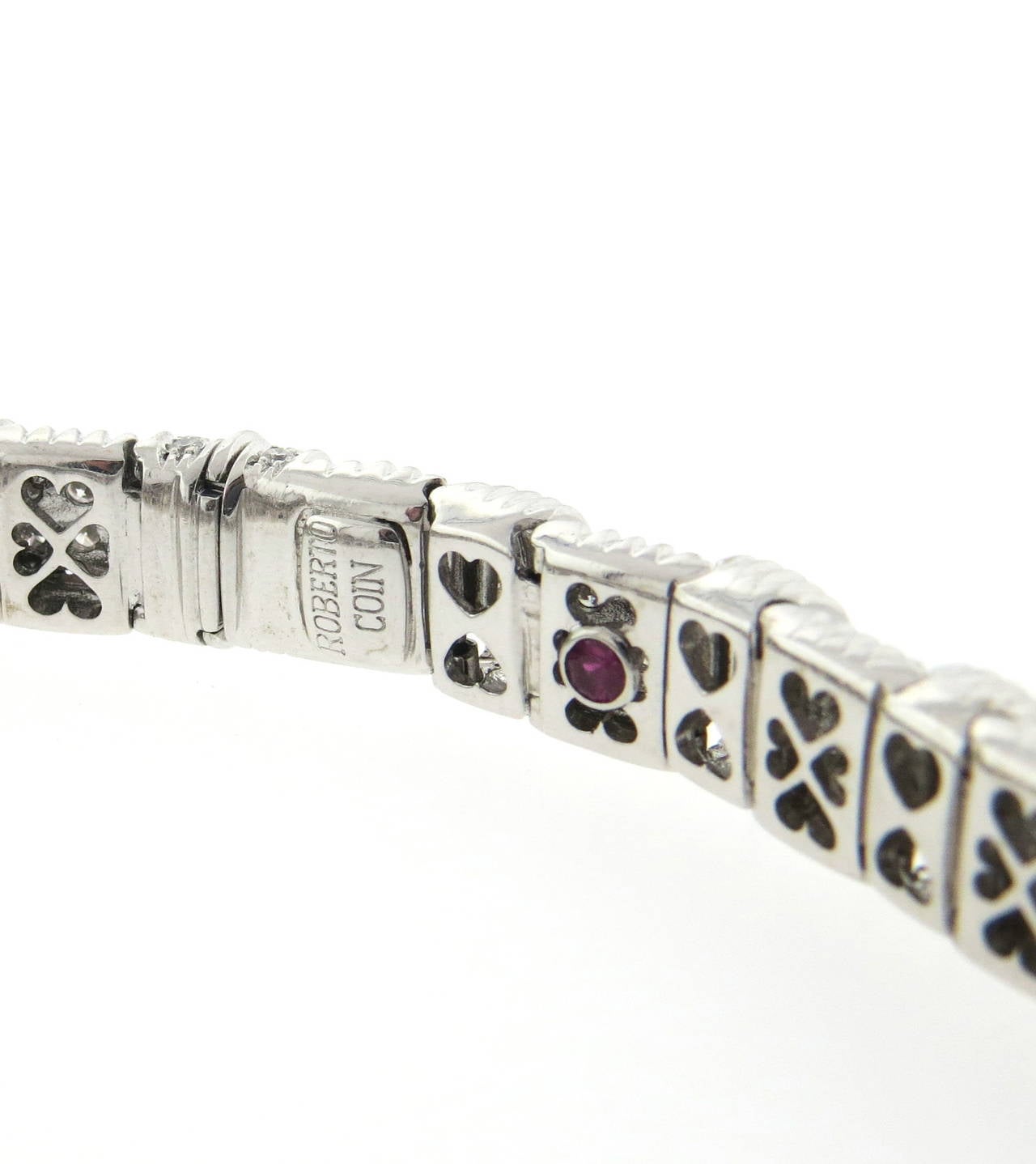 18k white gold bracelet, crafted by Roberto Coin for Appassionata collection, set with 2.30ctw in G/VS diamonds. Bracelet is 7 1/8