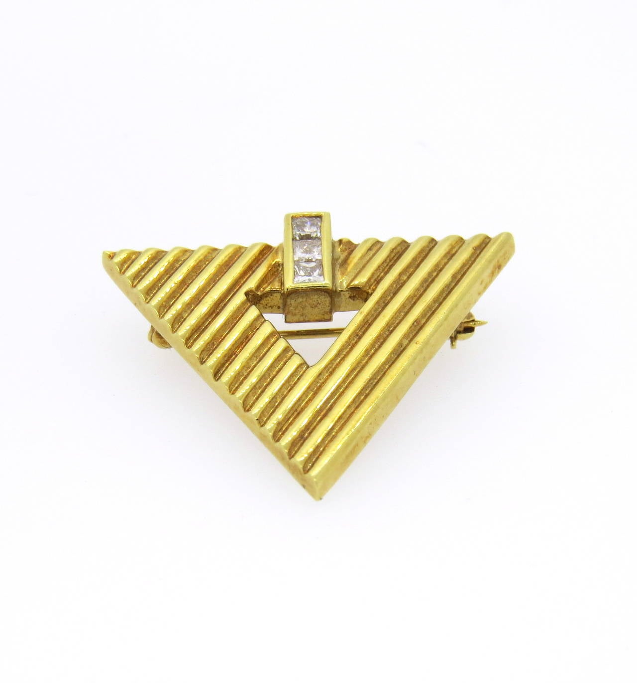 1970s Tiffany & Co Geometric Gold Diamond Brooch Pin In Excellent Condition In Lambertville, NJ