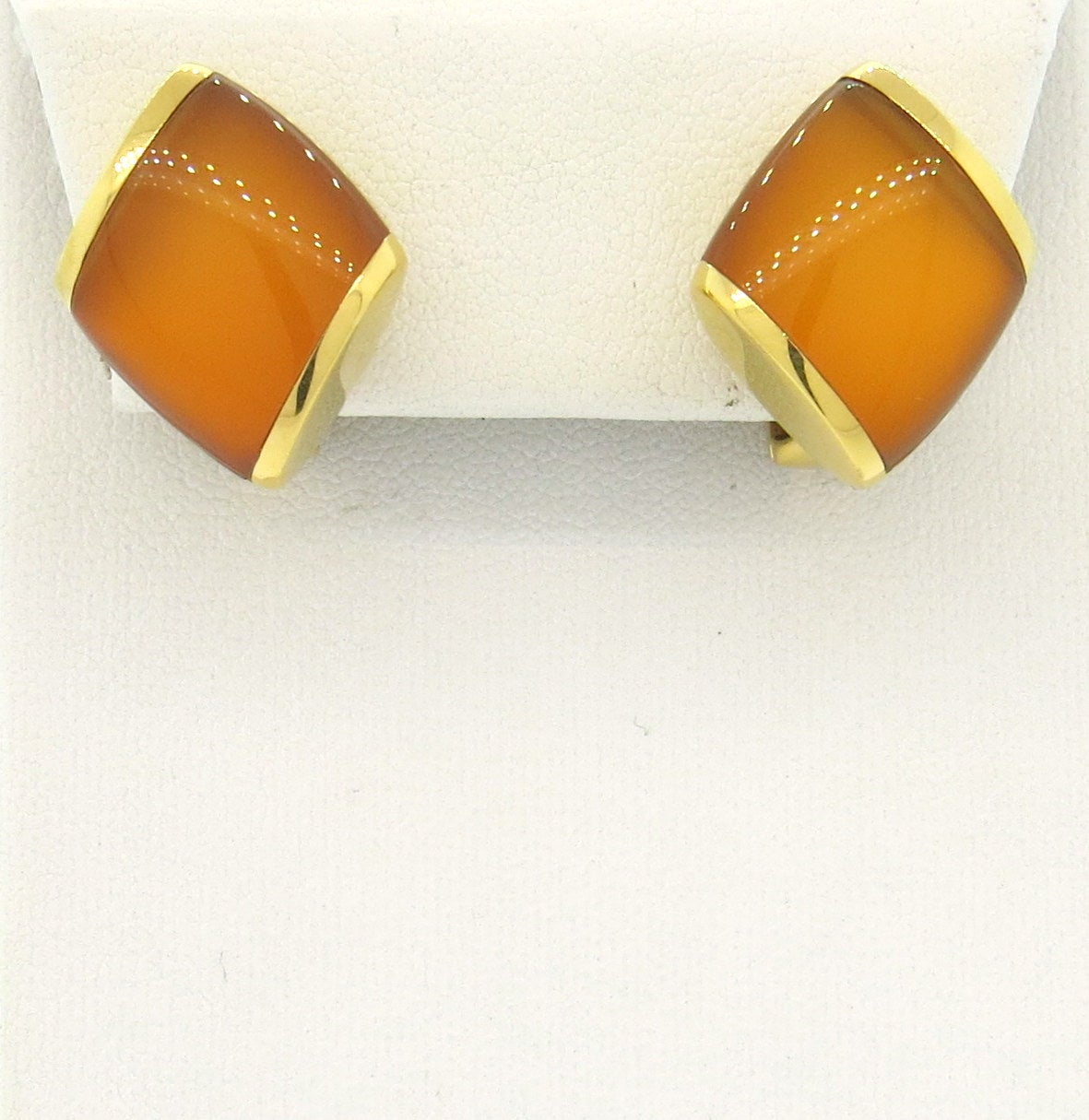 Women's Vhernier Plateau Orange Carnelian Crystal Gold Earrings