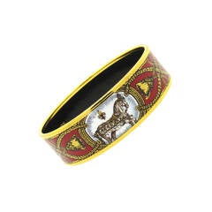 Vintage Hermes Grand Apparat Horse Printed Enamel Bracelet