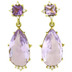 Judith Ripka Amethyst Diamond Gold Drop Earrings