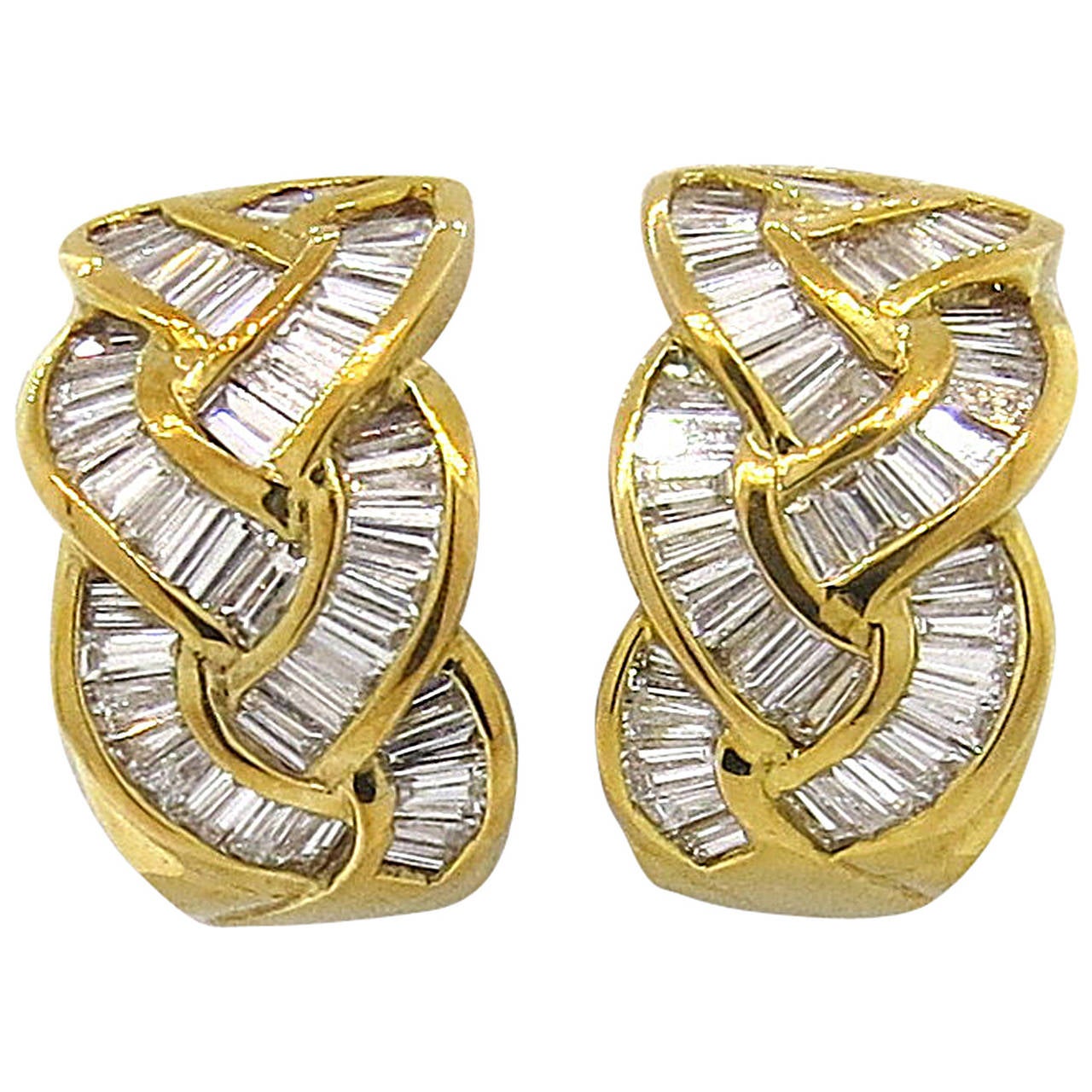 Diamond Gold Braided Half Hoop Earrings