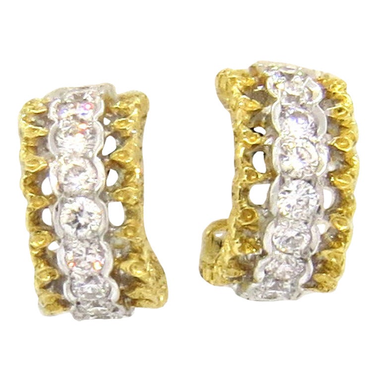 Mario Buccellati Diamond Gold Hoop Earrings