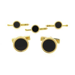 Tiffany & Co. Onyx Gold Cufflinks Studs Set