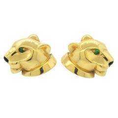 Cartier Panthere Tsavorite Garnet Onyx Gold Stud Earrings