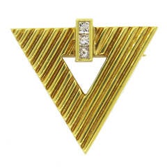 1970s Tiffany & Co Geometric Gold Diamond Brooch Pin