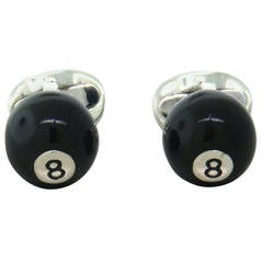 Deakin & Francis Sterling Silver Black Enamel 8 Ball Cufflinks