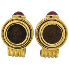 Bulgari Ruby Gold Ancient Coin Earrings