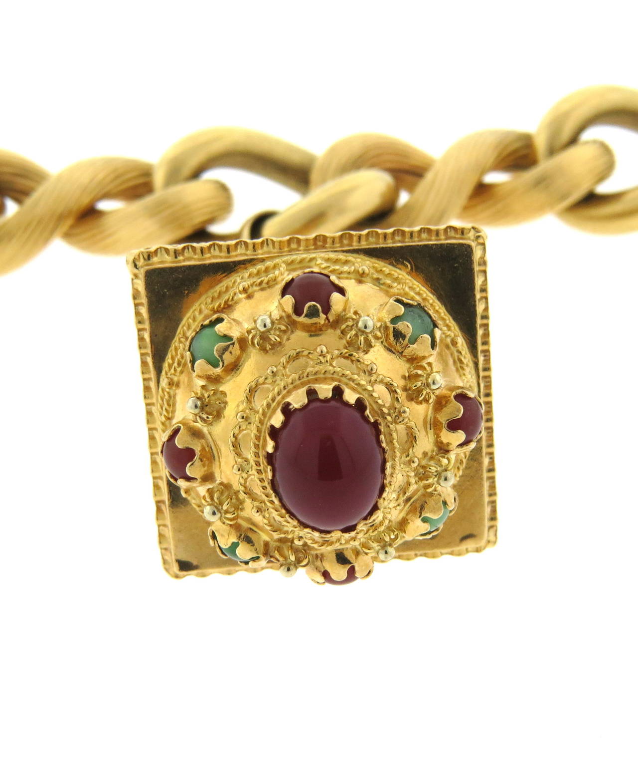 Women's Etruscan Carnelian Nephrite Gold Charm Bracelet