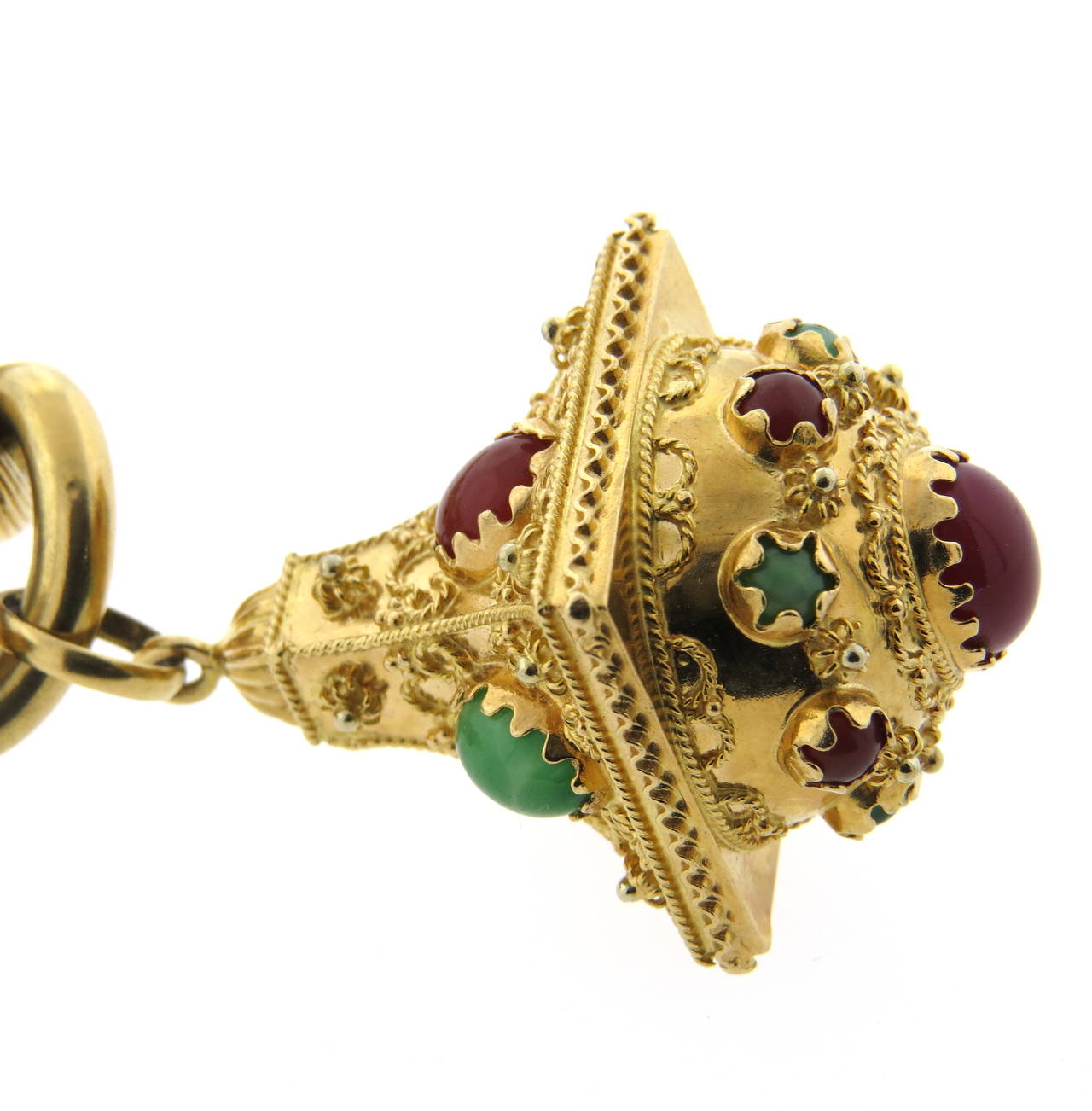 Etruscan Carnelian Nephrite Gold Charm Bracelet 1