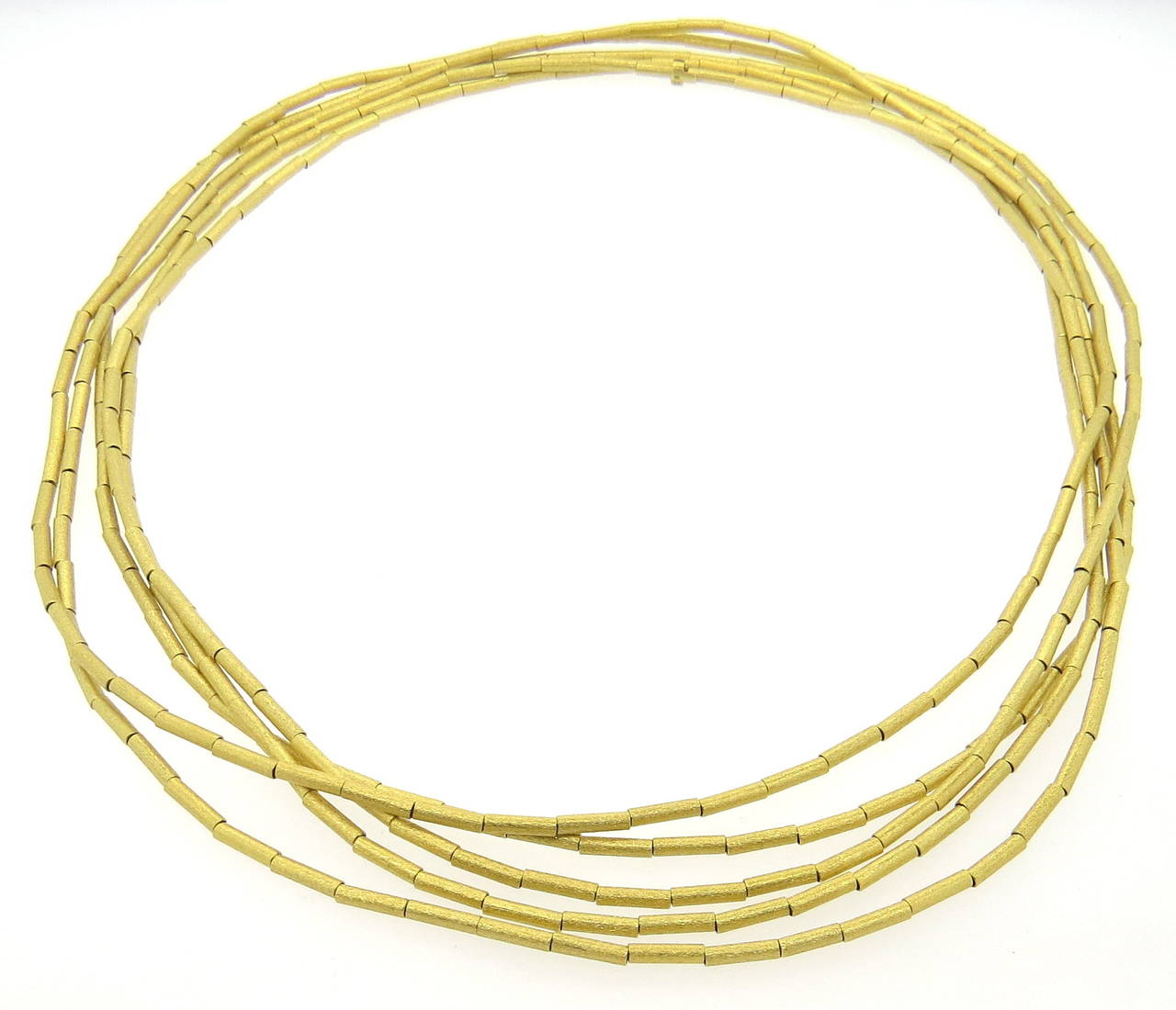 18k gold barrel station chain necklace, crafted by H Stern, measuring 10 feet long and is 2.5mm in width. Marked with S mark and 750. Weight - 84.5 grams  Current retail is $17,400.