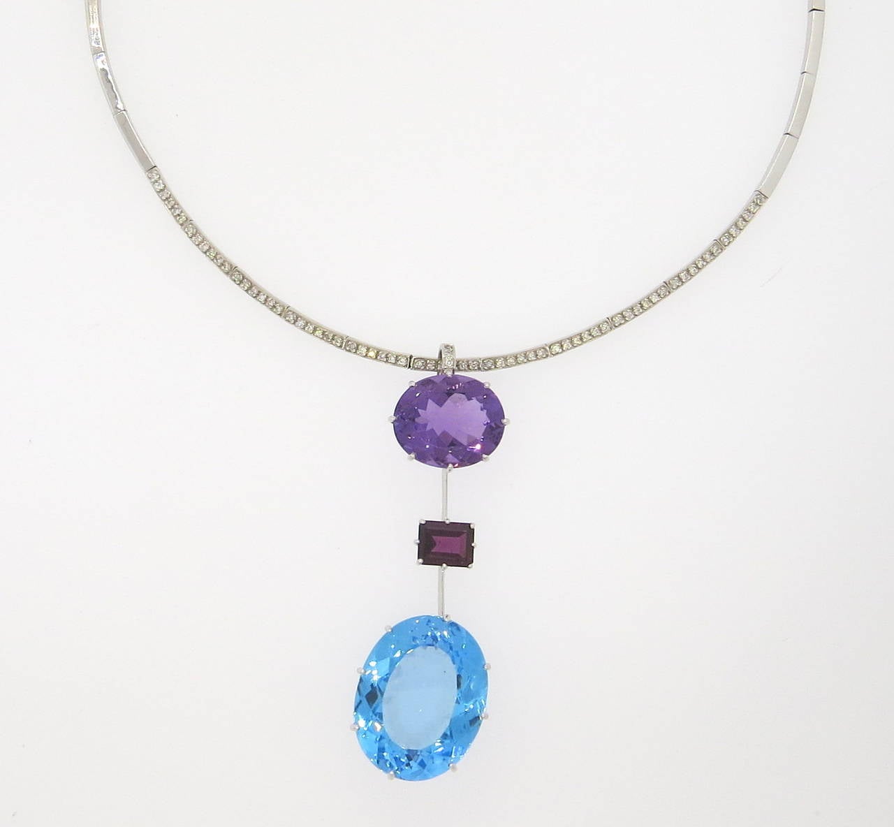 H Stern Blue Topaz Tourmaline Amethyst Diamond Gold Pendant Necklace In Excellent Condition In Lambertville, NJ