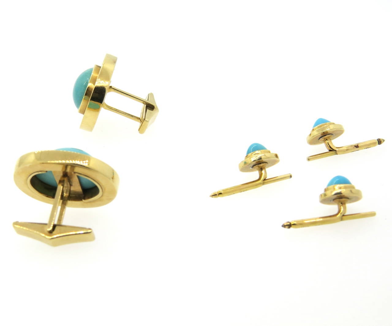 Massive Turquoise Gold Cufflinks and Studs Dress Set In Excellent Condition In Lambertville, NJ