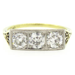 1920s Art Deco Diamond Gold Three Stone Ring