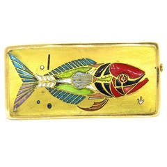 1970s Multicolor Enamel Gold Fish Brooch Pin