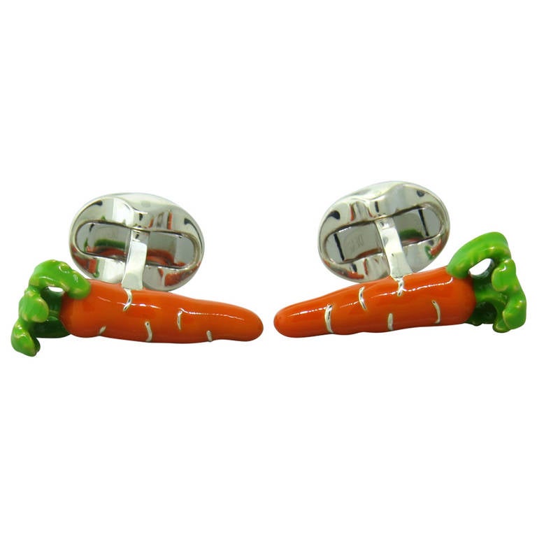 Deakin & Francis Sterling Silver Enamel Carrot Cufflinks