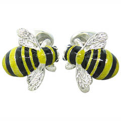 Deakin & Francis Sterling Silver Enamel Sapphire Bumble Bee Cufflinks