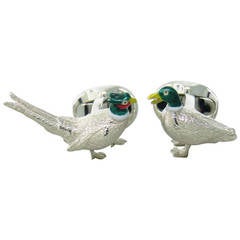 Deakin & Francis Sterling Silver Pheasant and Duck Enamel Cufflinks