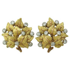 Mario Buccellati Diamond Gold Leaf Earrings