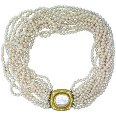 Elizabeth Locke Venetian Glass Pearl Intaglio Gold Torsade Necklace