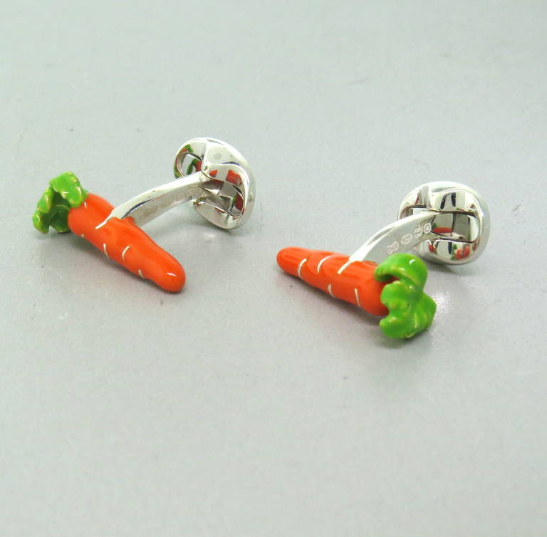 Brand new Deakin & Francis sterling silver enamel carrot cufflinks. Come with original box and papers. Cufflinks measure 25mm x 10mm, weight - 16.0gr