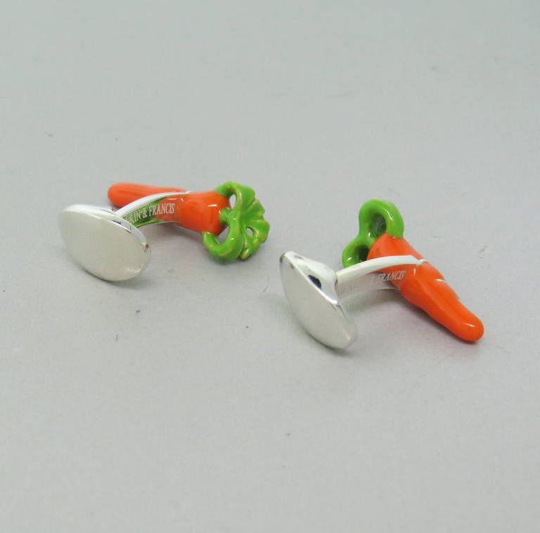 Deakin & Francis Sterling Silver Enamel Carrot Cufflinks In New Condition In Lambertville, NJ