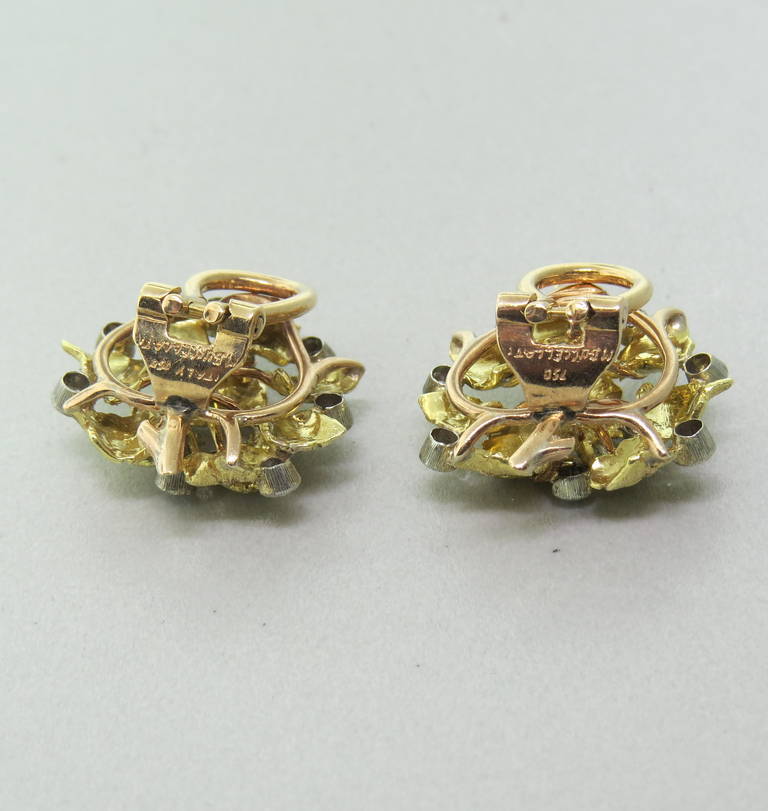 Mario Buccellati Diamond Gold Leaf Earrings 1